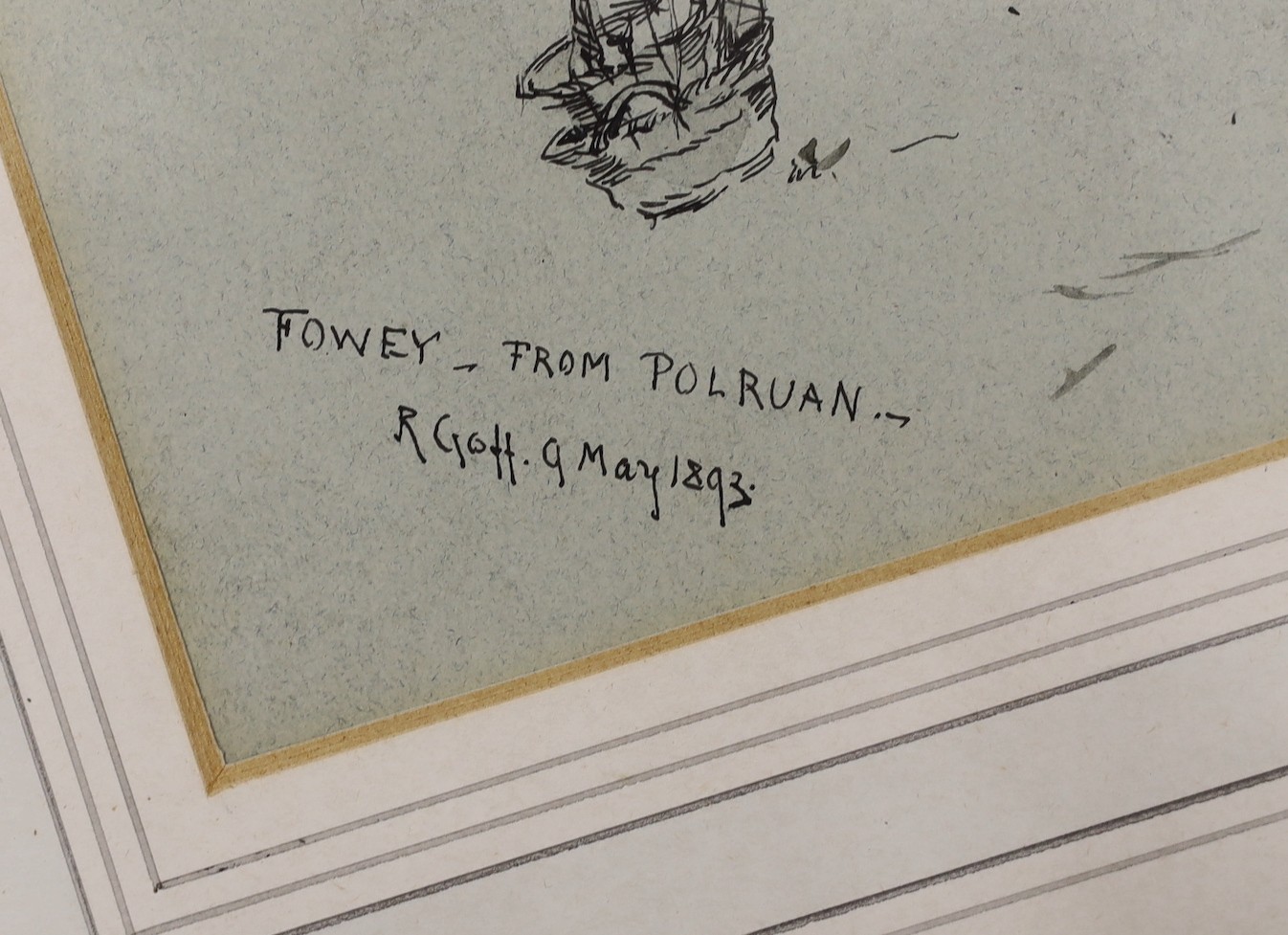 Col. Robert Charles Goff, R.E (1837-1923), pen and ink, 'Fowey from Polruan', signed and dated 1893, 19 x 26cm